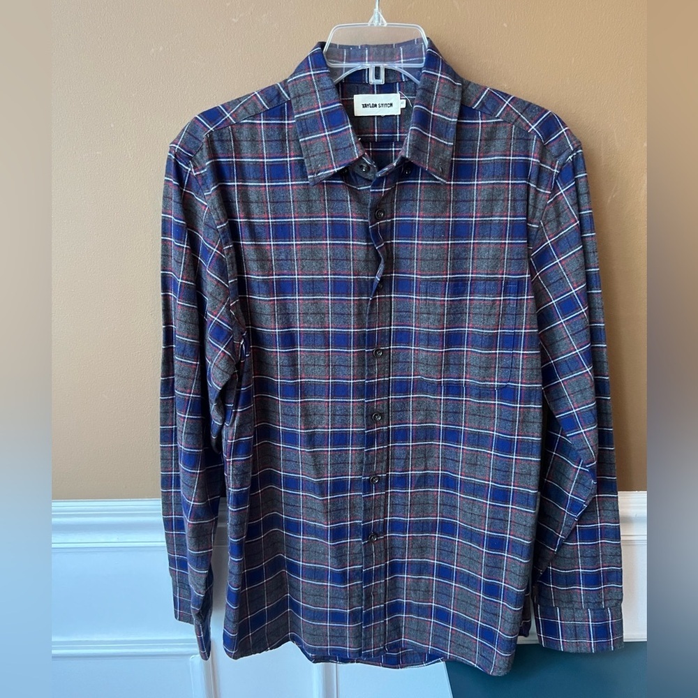 Taylor Stitch The Jack Shirt in Brushed Grey Plaid Organic Cotton Size 40